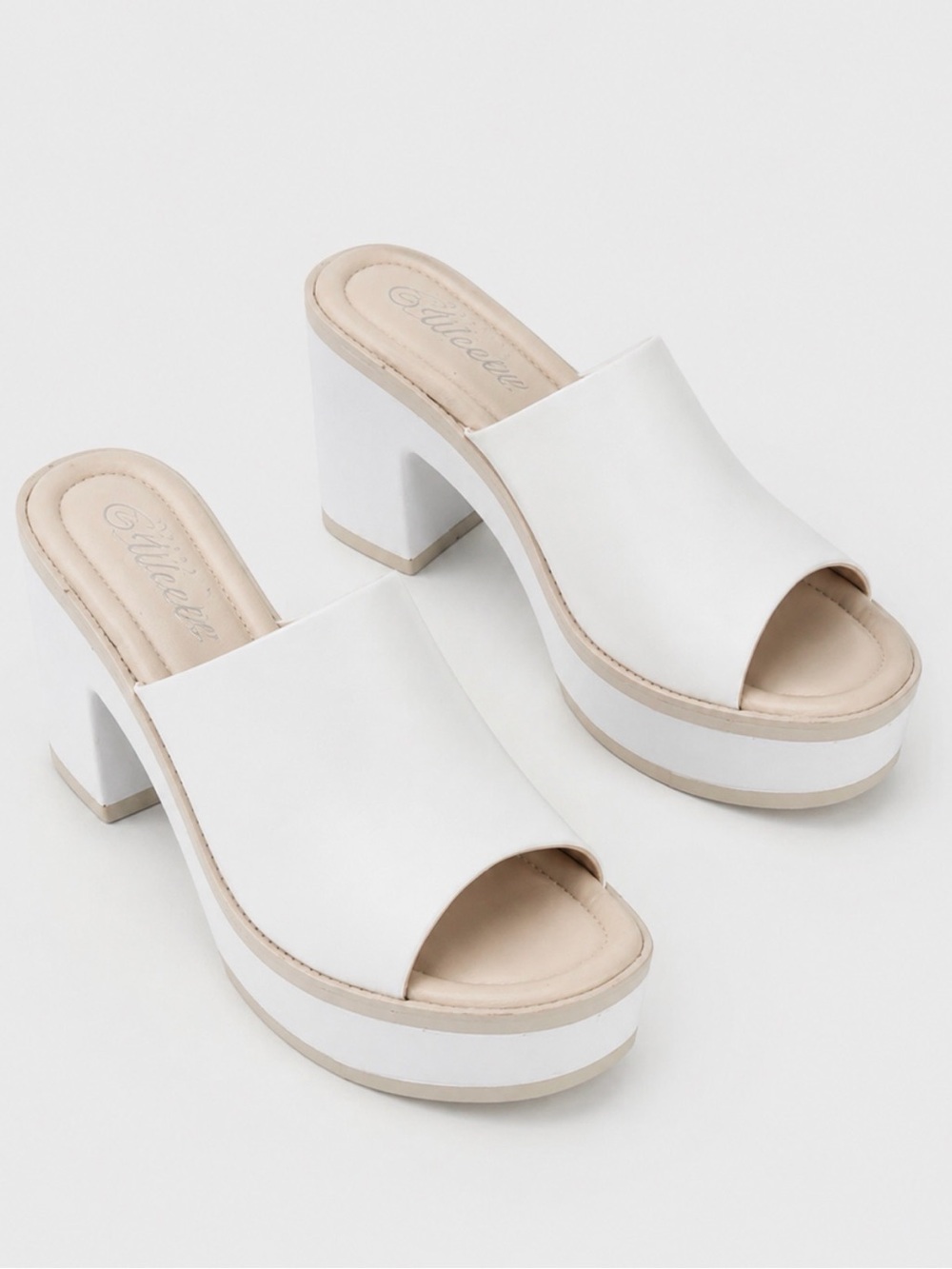 REVOLVE White Chunky Tan Lined Heel Mules 8.5